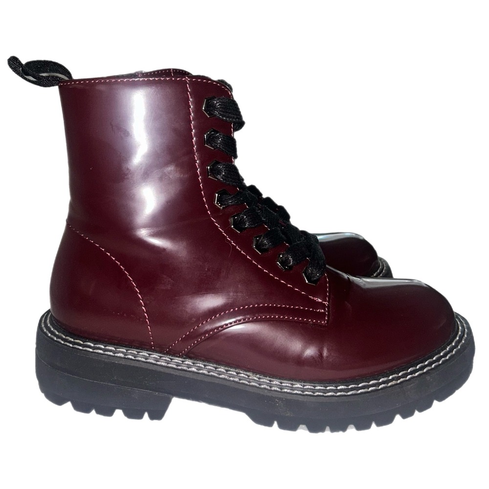 BRAND NEW Calloway  Burgundy Patent Wine Combat Boots Punk Chunky 5.5"
